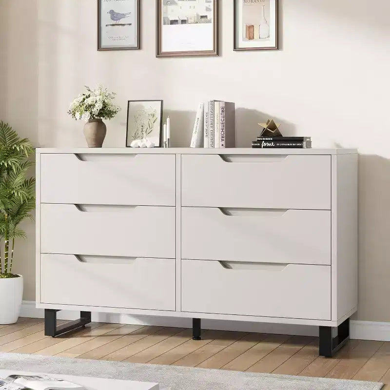 6 Dresser for Bedroom, Wide Dresser, Freestanding Vertical Drawer Cabinet, Wooden Closet Storage Chest for Living Room, Hallway, Entryway