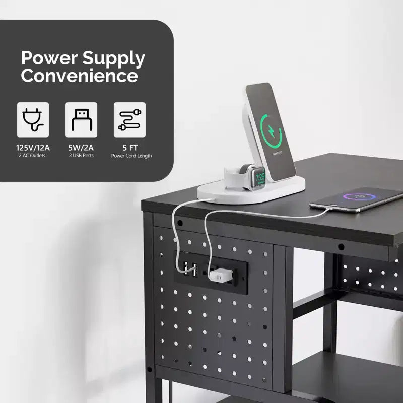VINGLI 3 Tier Large 3D Printer Stand with Power Outlet/USB Port, Rolling Printer Cart with Adjustable Shelf, Laser Printer Table (Black)