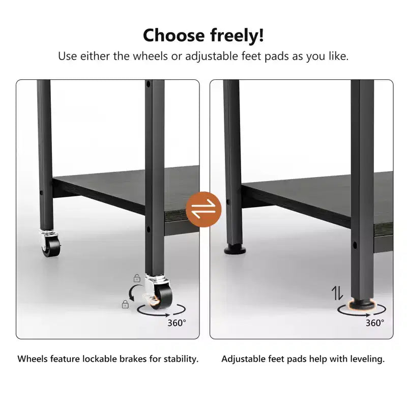 VINGLI 3 Tier Large 3D Printer Stand with Power Outlet/USB Port, Rolling Printer Cart with Adjustable Shelf, Laser Printer Table (Black)