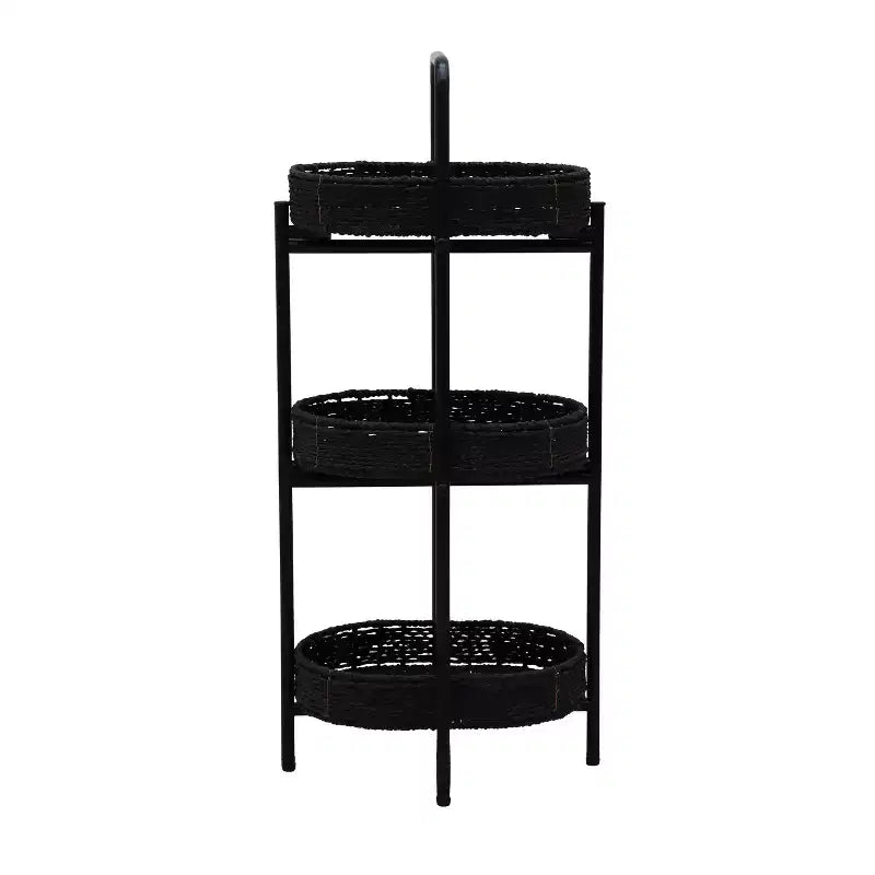 MAYEERTY 3 Tier Paper Rope Woven Tray Table Oval Storage Basket Shelves for Living Room Kitchen Black