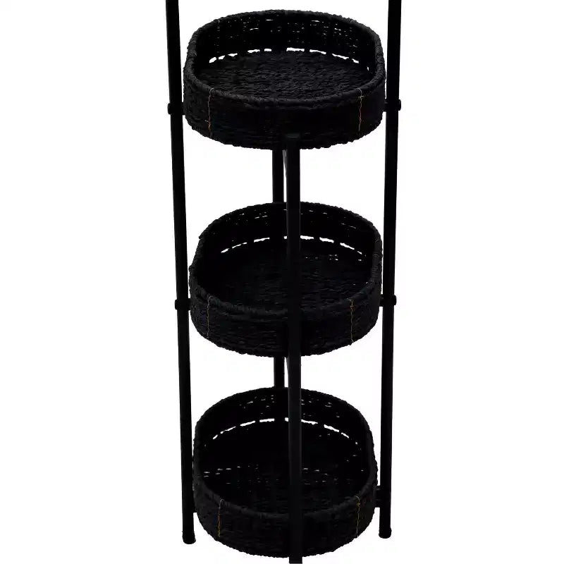 MAYEERTY 3 Tier Paper Rope Woven Tray Table Oval Storage Basket Shelves for Living Room Kitchen Black