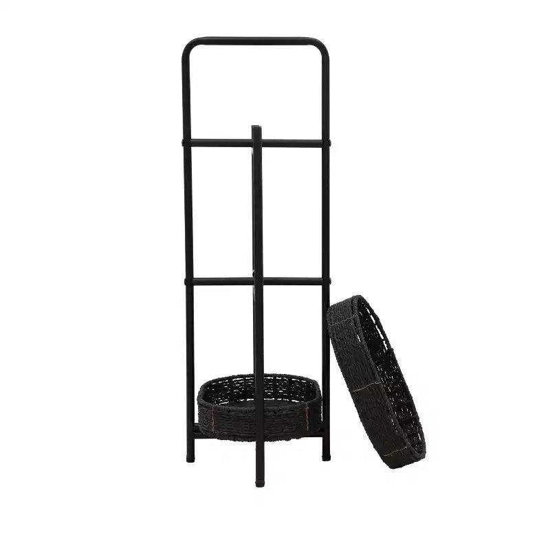 MAYEERTY 3 Tier Paper Rope Woven Tray Table Oval Storage Basket Shelves for Living Room Kitchen Black