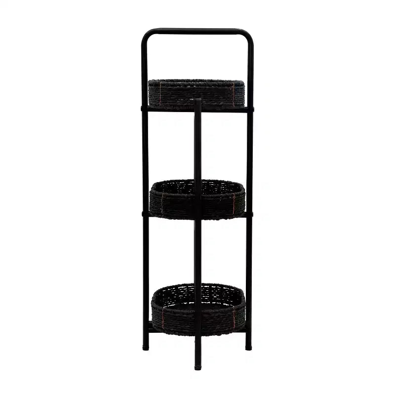 MAYEERTY 3 Tier Paper Rope Woven Tray Table Oval Storage Basket Shelves for Living Room Kitchen Black