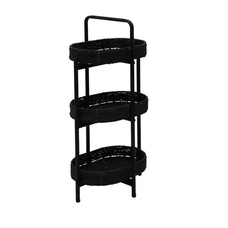 MAYEERTY 3 Tier Paper Rope Woven Tray Table Oval Storage Basket Shelves for Living Room Kitchen Black