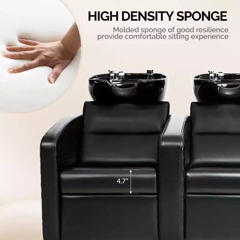 Karl Home 2-Seater Shampoo Bowl and Chair Backwash Unit with 2 Large Ceramic Sinks