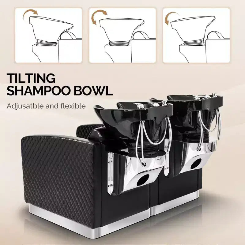 Karl Home 2-Seater Shampoo Bowl and Chair Backwash Unit with 2 Large Ceramic Sinks