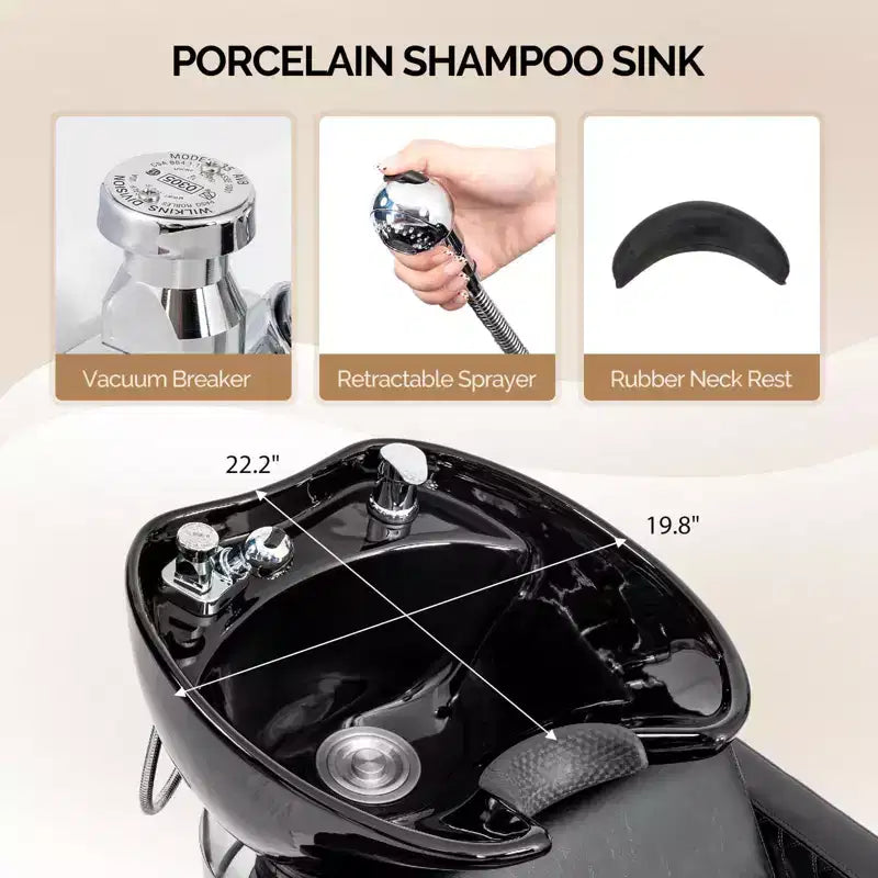 Karl Home 2-Seater Shampoo Bowl and Chair Backwash Unit with 2 Large Ceramic Sinks