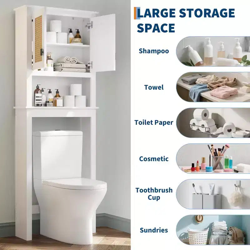 Over The Toilet Storage Cabinet, Over Toilet Bathroom Organizer with Adjustable Shelves, Freestanding Space Saving Toilet Rack For Bathroom