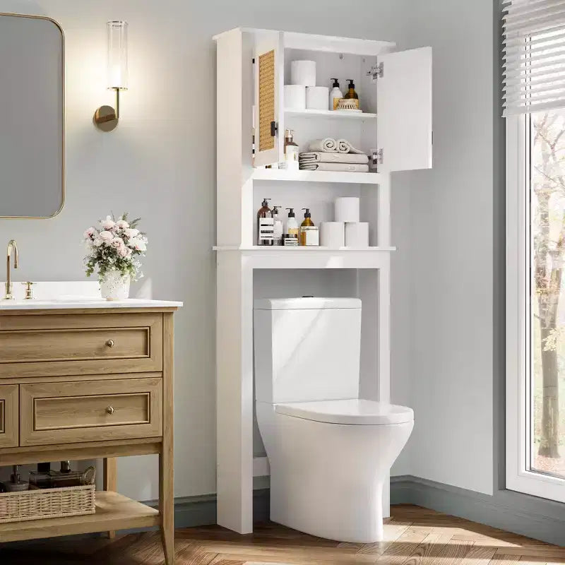 Over The Toilet Storage Cabinet, Over Toilet Bathroom Organizer with Adjustable Shelves, Freestanding Space Saving Toilet Rack For Bathroom