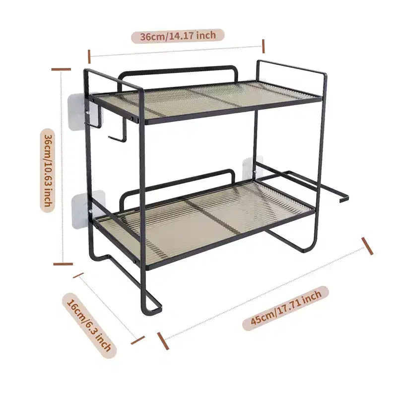 2-Tier Bathroom Counter Organizer, No Drilling Over Toilet Storage Shelf with Toilet Paper Holder and Hanging Hooks, Rustproof Meal Shower Organizer