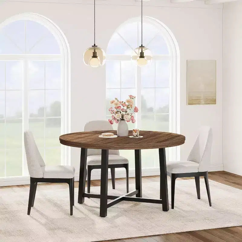 CuisinSmart 47.2 Round Dining Table, Industrial Dinner Table for 4 to 6, Wooden Kitchen Table with Sturdy Metal Frame & Rustic Finish