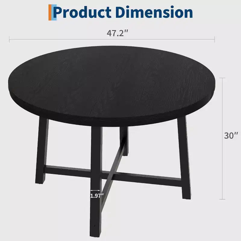 CuisinSmart 47.2 Round Dining Table, Industrial Dinner Table for 4 to 6, Wooden Kitchen Table with Sturdy Metal Frame & Rustic Finish