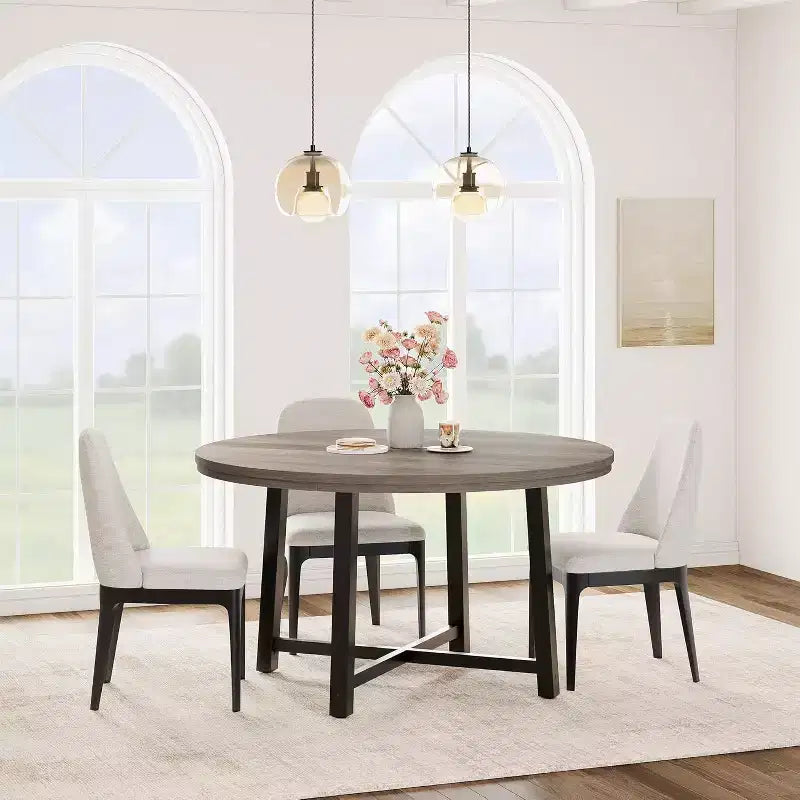 CuisinSmart 47.2 Round Dining Table, Industrial Dinner Table for 4 to 6, Wooden Kitchen Table with Sturdy Metal Frame & Rustic Finish