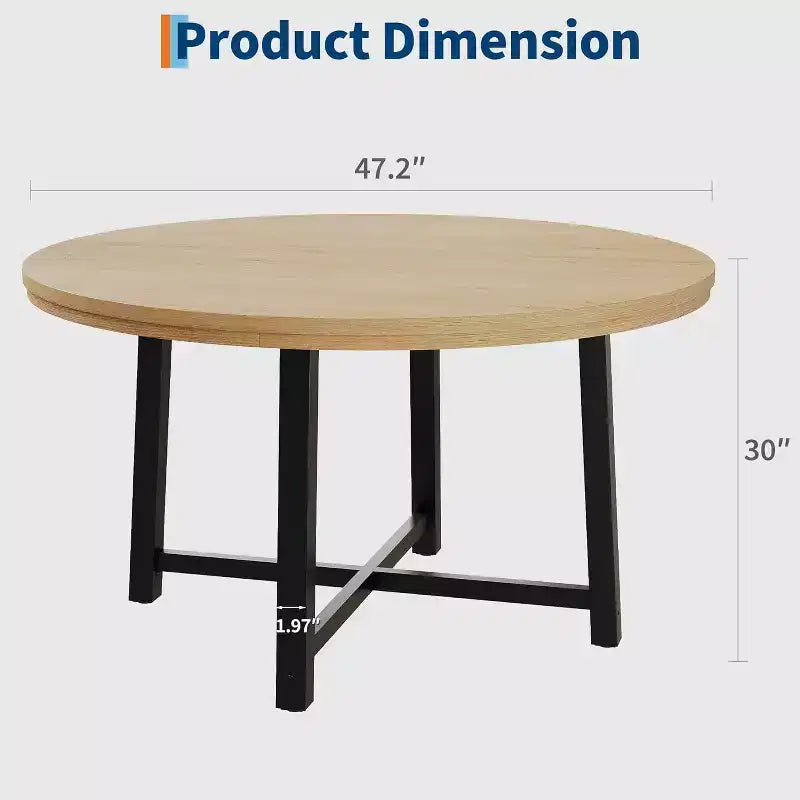 CuisinSmart 47.2 Round Dining Table, Industrial Dinner Table for 4 to 6, Wooden Kitchen Table with Sturdy Metal Frame & Rustic Finish