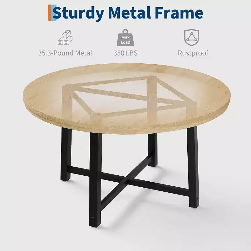 CuisinSmart 47.2 Round Dining Table, Industrial Dinner Table for 4 to 6, Wooden Kitchen Table with Sturdy Metal Frame & Rustic Finish