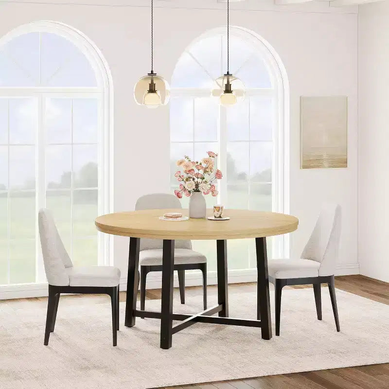 CuisinSmart 47.2 Round Dining Table, Industrial Dinner Table for 4 to 6, Wooden Kitchen Table with Sturdy Metal Frame & Rustic Finish