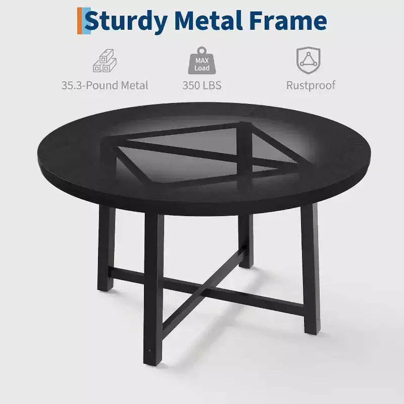 CuisinSmart 47.2 Round Dining Table, Industrial Dinner Table for 4 to 6, Wooden Kitchen Table with Sturdy Metal Frame & Rustic Finish