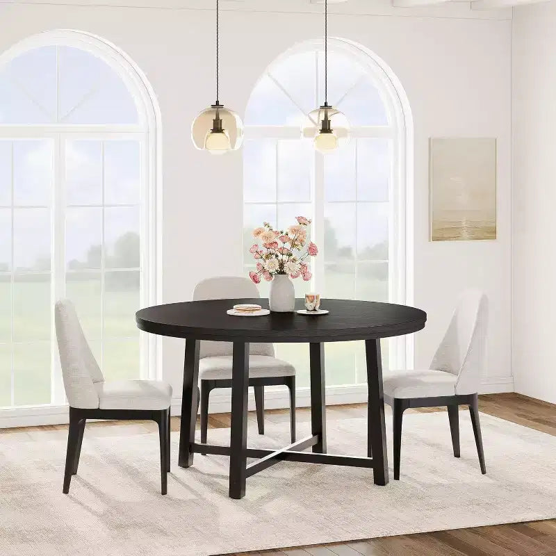 CuisinSmart 47.2 Round Dining Table, Industrial Dinner Table for 4 to 6, Wooden Kitchen Table with Sturdy Metal Frame & Rustic Finish