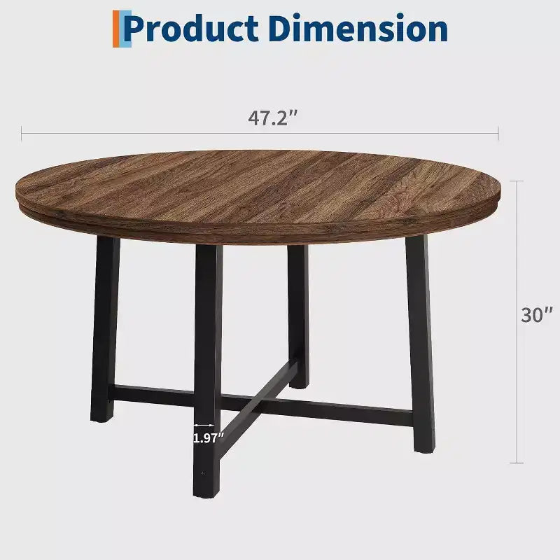 CuisinSmart 47.2 Round Dining Table, Industrial Dinner Table for 4 to 6, Wooden Kitchen Table with Sturdy Metal Frame & Rustic Finish