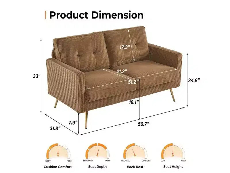 Karl Home |53.5 inch Square Arms Loveseat Sofa