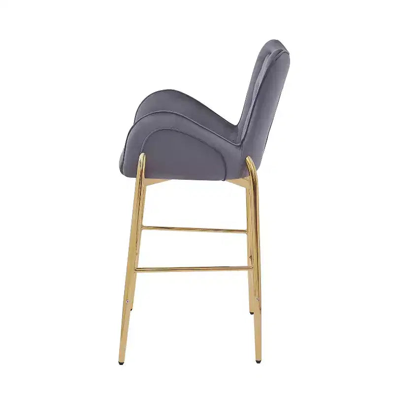 MAYEERTY Set of 2 28.75in Counter Height Bar Stools Velvet Upholstered Golden Legs With Footrest Gray for Kitchen Island
