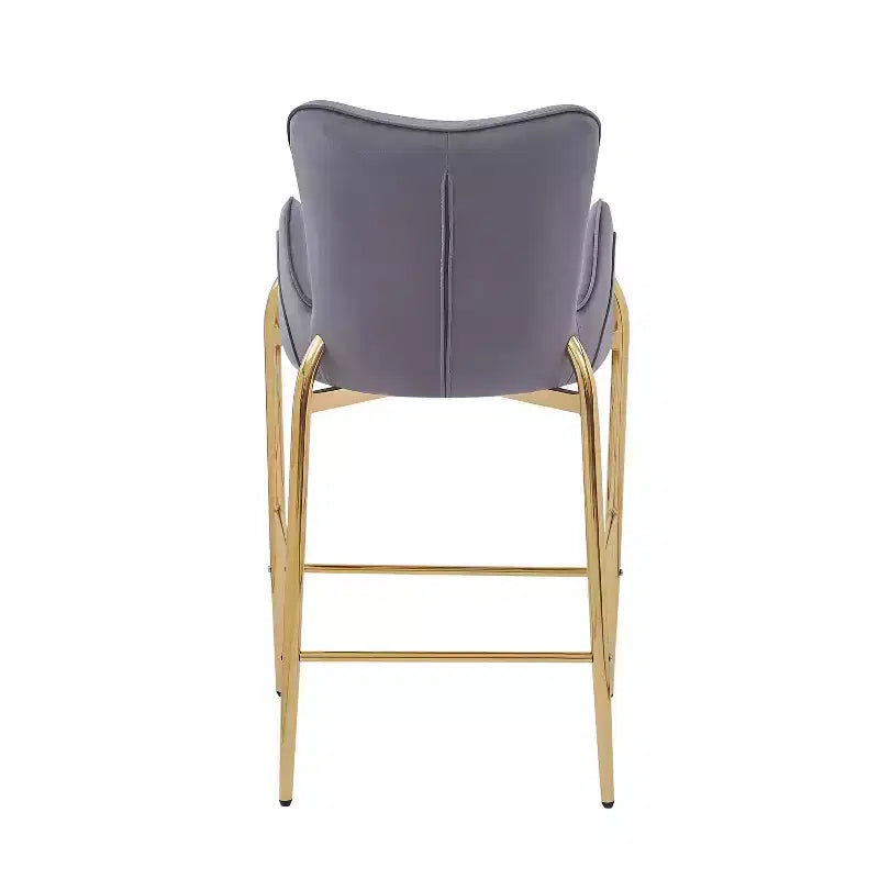 MAYEERTY Set of 2 28.75in Counter Height Bar Stools Velvet Upholstered Golden Legs With Footrest Gray for Kitchen Island