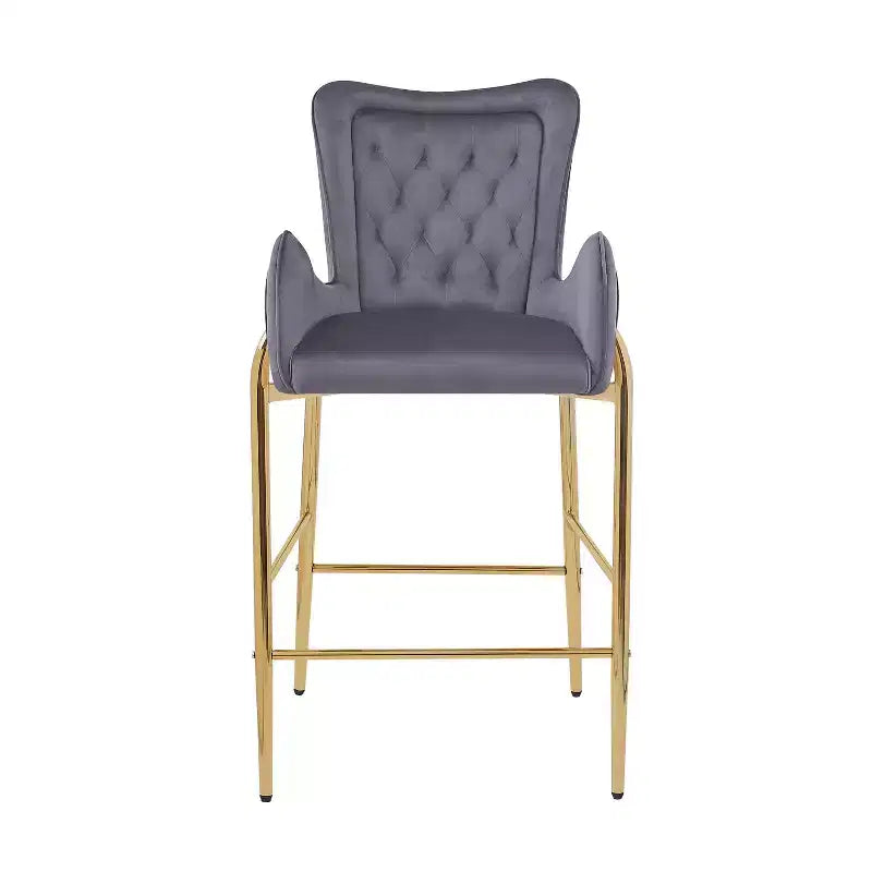 MAYEERTY Set of 2 28.75in Counter Height Bar Stools Velvet Upholstered Golden Legs With Footrest Gray for Kitchen Island