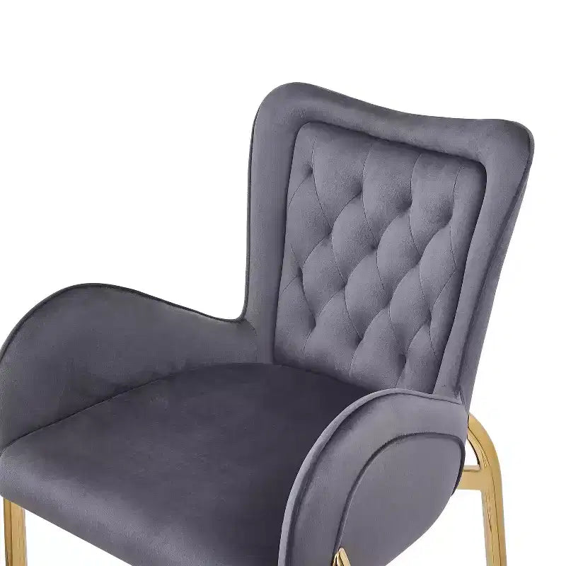 MAYEERTY Set of 2 28.75in Counter Height Bar Stools Velvet Upholstered Golden Legs With Footrest Gray for Kitchen Island