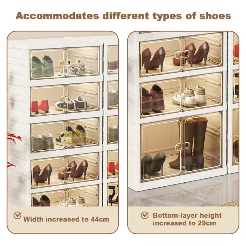 9 Tier Foldable Shoe Rack Organizer, Collapsible Shoe Storage Cabinet with Lids and Magnetic Clear Door , Shoes Storage Boxes for Hallway