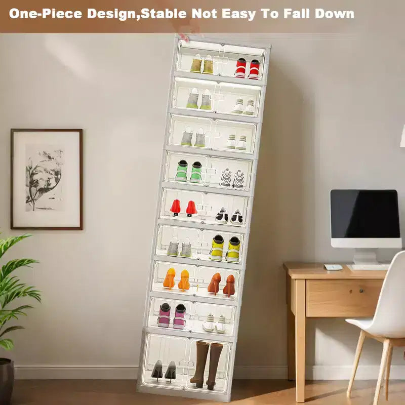 9 Tier Foldable Shoe Rack Organizer, Collapsible Shoe Storage Cabinet with Lids and Magnetic Clear Door , Shoes Storage Boxes for Hallway