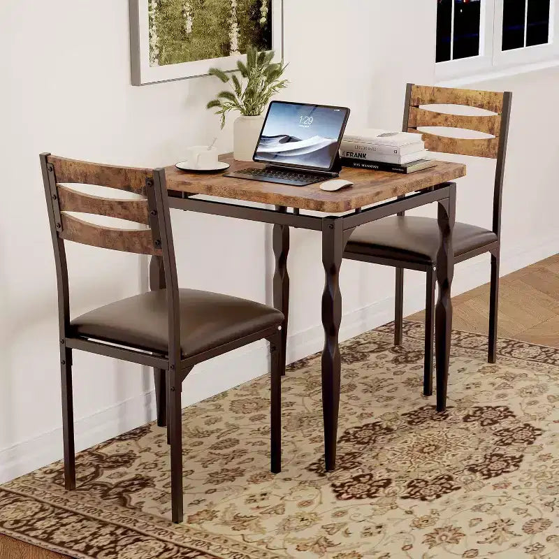 3-Piece Dining Set for Small Spaces, Table & 2 Chairs with Spiral Legs, Compact Kitchen Table Set for Apartments