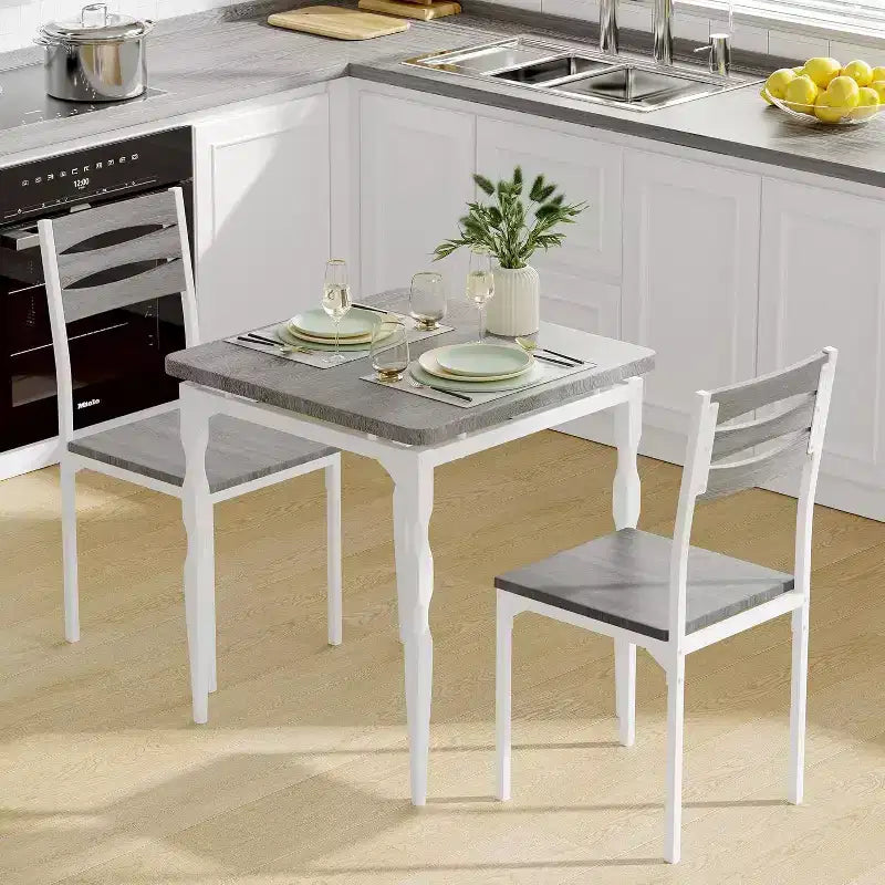 3-Piece Dining Set for Small Spaces, Table & 2 Chairs with Spiral Legs, Compact Kitchen Table Set for Apartments