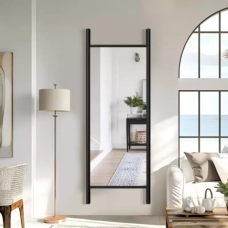 PexFix 24 in. W x 63 in. H Ladder-Style Solid Wood Framed Mirror in Brown