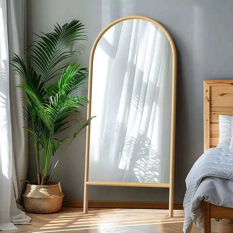 PexFix 31 in. W x 71 in. H Ladder-Style Arched Solid Wood Framed Mirror in Brown