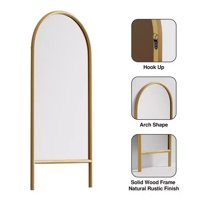 PexFix 31 in. W x 71 in. H Ladder-Style Arched Solid Wood Framed Mirror in Brown