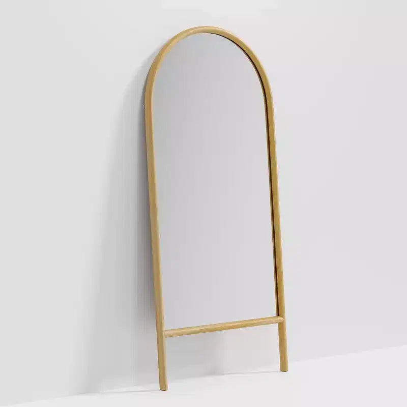 PexFix 31 in. W x 71 in. H Ladder-Style Arched Solid Wood Framed Mirror in Brown