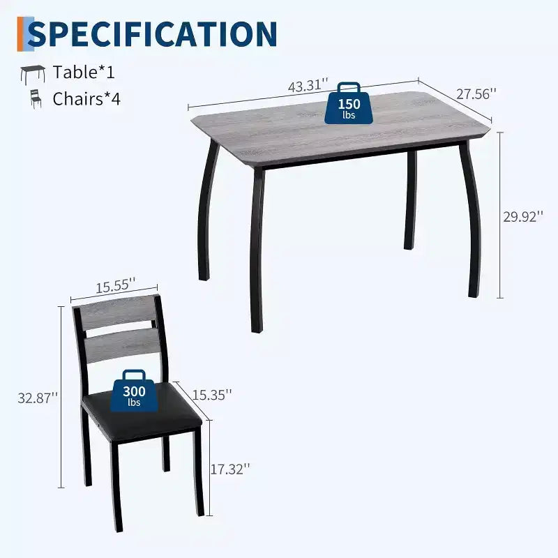 Modern 5-Piece Dining Set for 4, Chair Set with Comfy Padded Seats, Sturdy Metal Frame, Space-Saving Design, Perfect for Home & Apartment