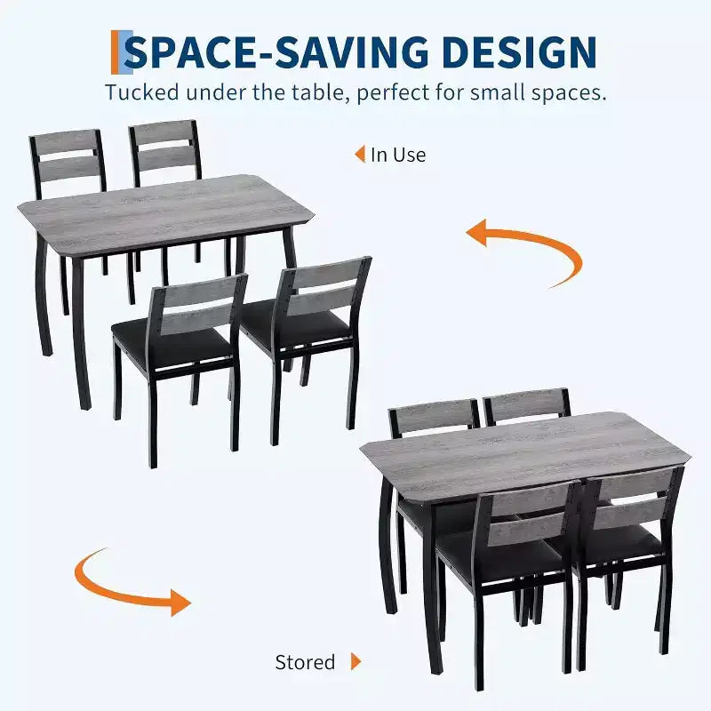 Modern 5-Piece Dining Set for 4, Chair Set with Comfy Padded Seats, Sturdy Metal Frame, Space-Saving Design, Perfect for Home & Apartment