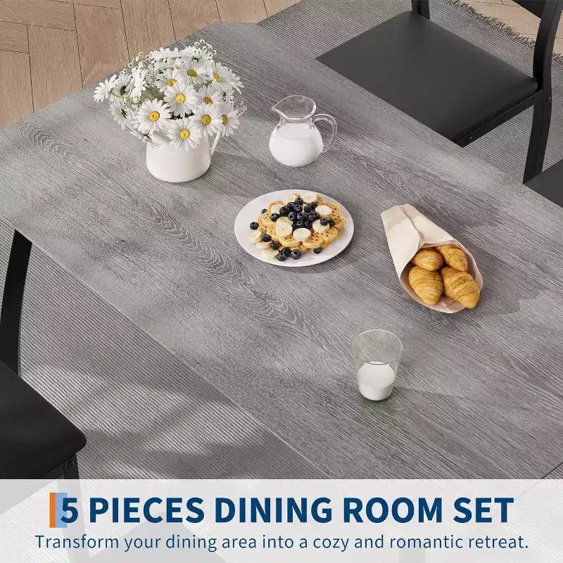 Modern 5-Piece Dining Set for 4, Chair Set with Comfy Padded Seats, Sturdy Metal Frame, Space-Saving Design, Perfect for Home & Apartment