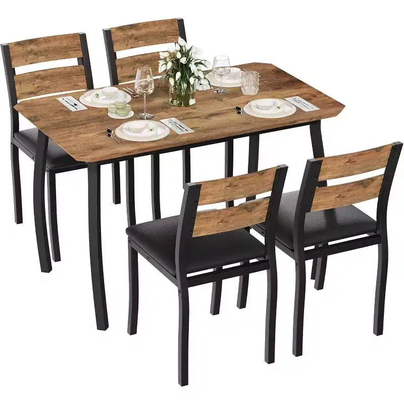 Modern 5-Piece Dining Set for 4, Chair Set with Comfy Padded Seats, Sturdy Metal Frame, Space-Saving Design, Perfect for Home & Apartment