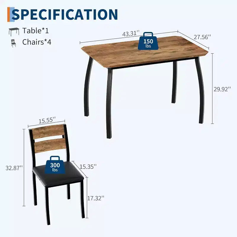 Modern 5-Piece Dining Set for 4, Chair Set with Comfy Padded Seats, Sturdy Metal Frame, Space-Saving Design, Perfect for Home & Apartment