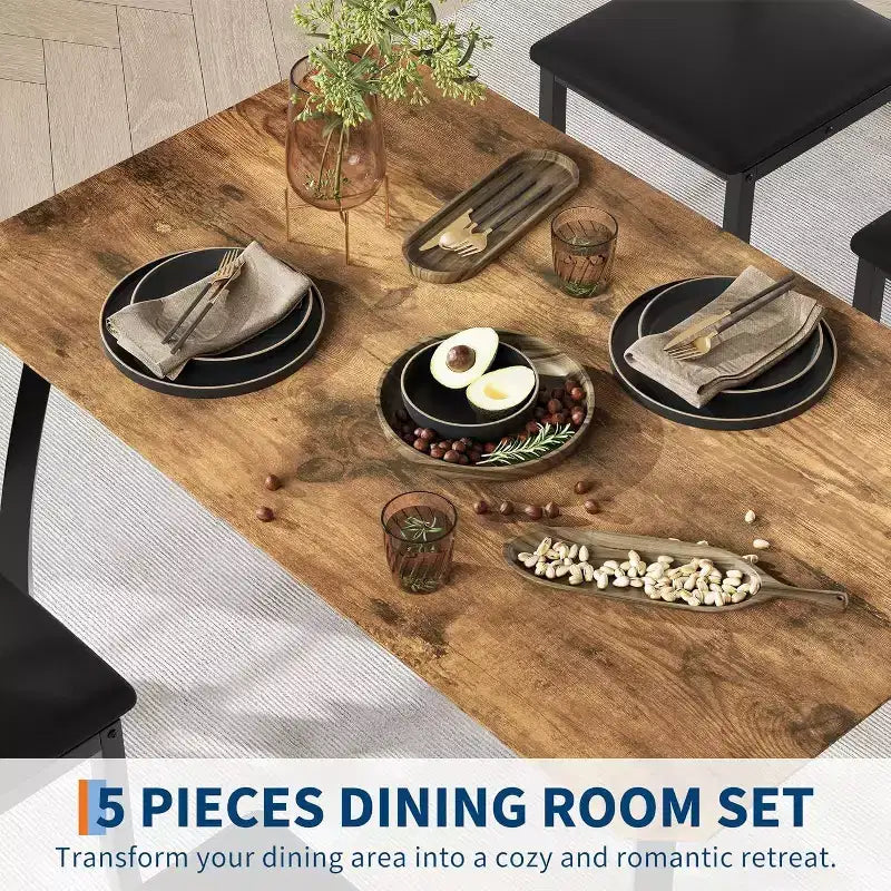 Modern 5-Piece Dining Set for 4, Chair Set with Comfy Padded Seats, Sturdy Metal Frame, Space-Saving Design, Perfect for Home & Apartment
