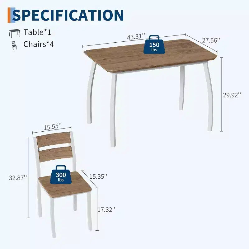 Modern 5-Piece Dining Set for 4, Chair Set with Comfy Padded Seats, Sturdy Metal Frame, Space-Saving Design, Perfect for Home & Apartment