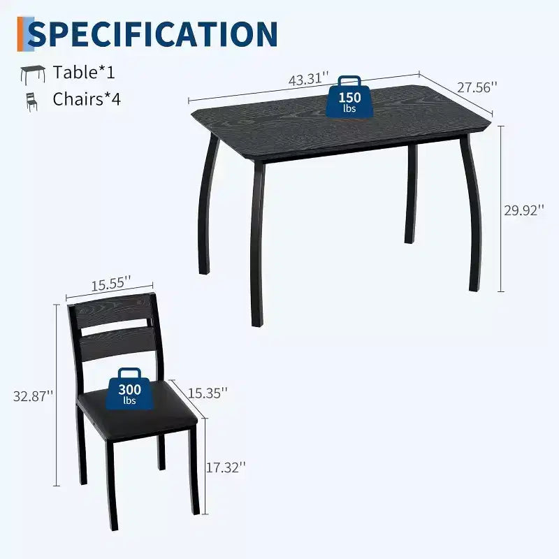 Modern 5-Piece Dining Set for 4, Chair Set with Comfy Padded Seats, Sturdy Metal Frame, Space-Saving Design, Perfect for Home & Apartment