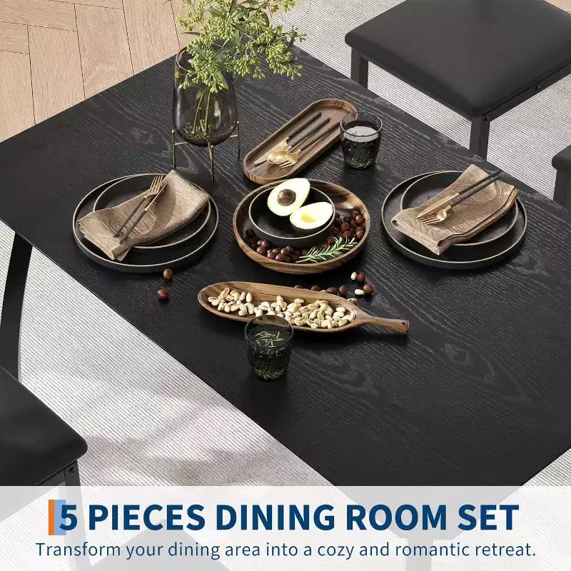 Modern 5-Piece Dining Set for 4, Chair Set with Comfy Padded Seats, Sturdy Metal Frame, Space-Saving Design, Perfect for Home & Apartment