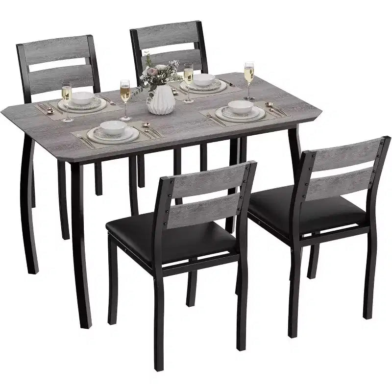 Modern 5-Piece Dining Set for 4, Chair Set with Comfy Padded Seats, Sturdy Metal Frame, Space-Saving Design, Perfect for Home & Apartment