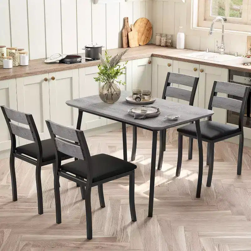 Modern 5-Piece Dining Set for 4, Chair Set with Comfy Padded Seats, Sturdy Metal Frame, Space-Saving Design, Perfect for Home & Apartment