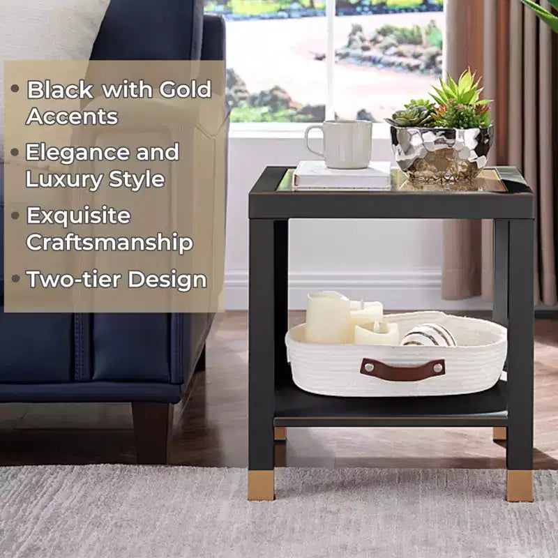 Probe Hues Mid-Century Metal & Glass End Table - Storage Shelf & Sofa-Side Height