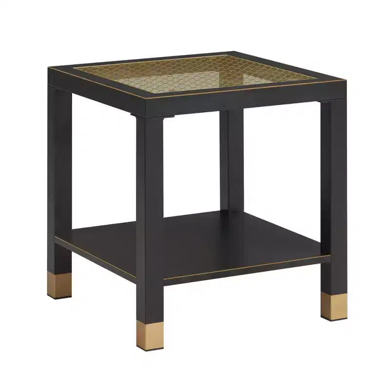 Probe Hues Mid-Century Metal & Glass End Table - Storage Shelf & Sofa-Side Height