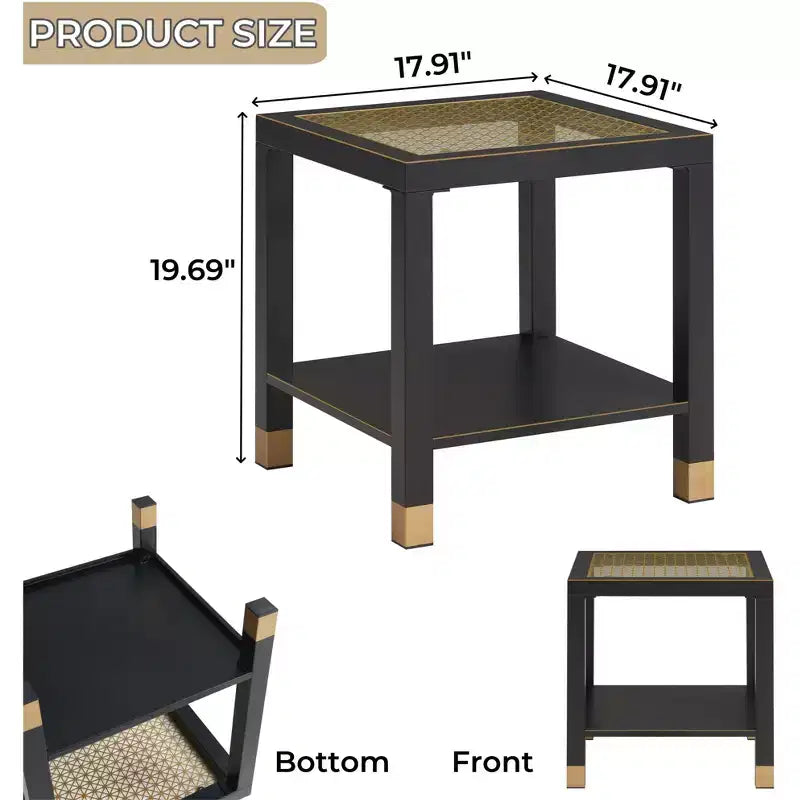 Probe Hues Mid-Century Metal & Glass End Table - Storage Shelf & Sofa-Side Height
